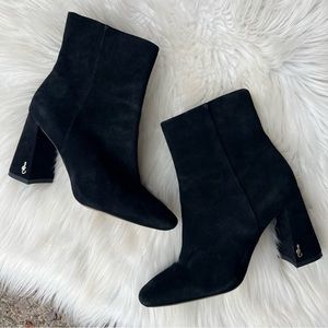 Sam Edelman Black Suede Black Heel Square Toe Ankle Bootie Boots